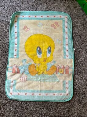 Vintage Tweety Baby Bird Looney Tunes Plush Pastel Crib Infant Blanket 2002